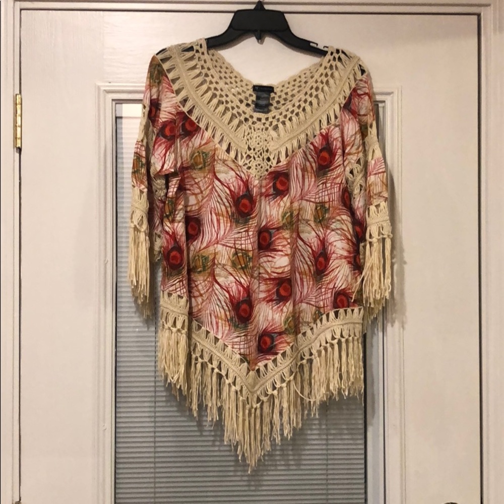 Boho Peacock pattern fringe shirt